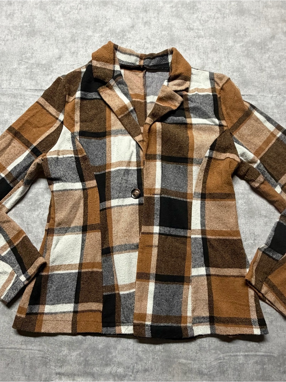 SHEIN Womens Plaid Button Front Jacket Collared Pockets Brown/Black/White M